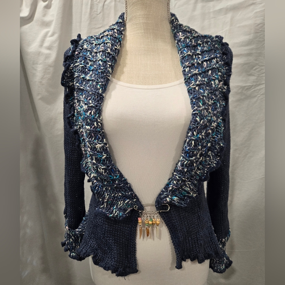 Handmade Blue Knitted Cardigan - (S/M)